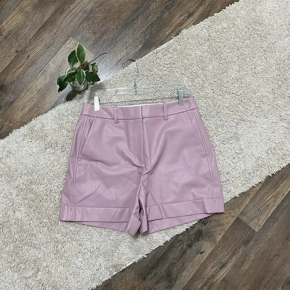 J.crew Size 4 Pink Vegan Leather Cuffed High-Rise Loose Wide Leg Shorts NWT